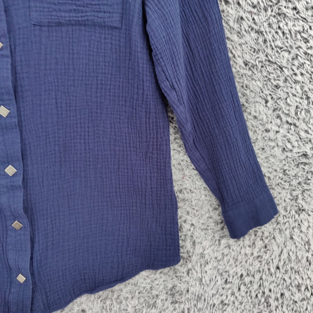 Soft Surroundings Women Coastal Gauze Preppy Airy Button Up Shirt M Navy Top - Picture 14 of 16